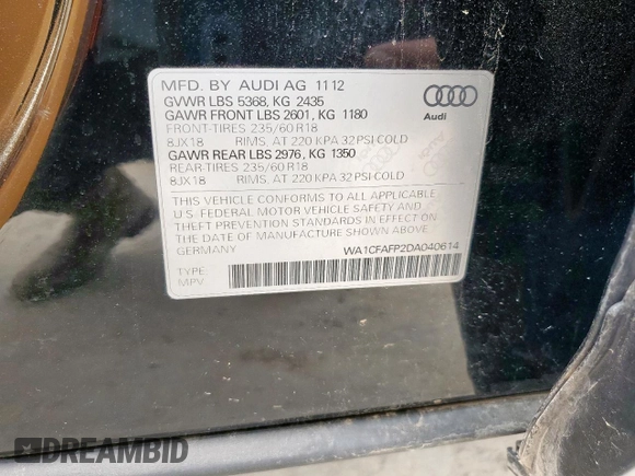 2013 Audi Q5 Premium с VIN WA1CFAFP2DA040614, выставлен на аукционе Copart как лот 56522195 с пробегом 85 636 миль миль и Списание • Salvage title. История ставок и продаж доступна на DreamBid. Изображение 13.