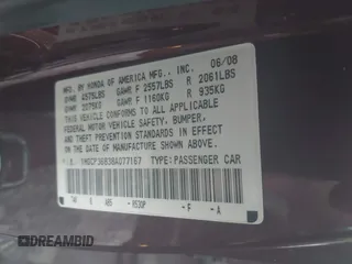 2008 Honda Accord EX-L z VIN 1HGCP36838A077167, wystawiony jako IAAI lot #42294819 z przebiegiem 291 039 mil mil oraz . Historia ofert i sprzedaży dostępna na DreamBid. Obrazek 9.