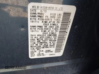 2013 Nissan Murano SL with VIN JN8AZ1MU7DW214116, listed as a IAAI auction lot 40672689 with Not provided miles and . Bid and sale history available at DreamBid. Image 9.
