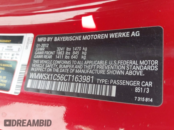2012 MINI Coupe z VIN WMWSX1C56CT163981, wystawiony jako IAAI lot #42286576 z przebiegiem 131 955 mil mil oraz . Historia ofert i sprzedaży dostępna na DreamBid. Obrazek 9.