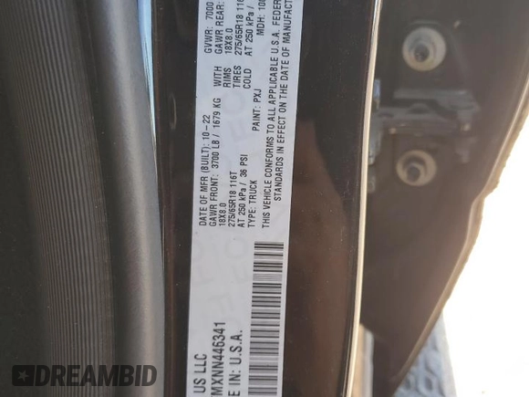 2022 Ram 1500 Lone Star with VIN 1C6RREFMXNN446341, listed as a Copart auction lot 74249304 with 5,587 mi miles and Salvage title. Bid and sale history available at DreamBid. Image 12.