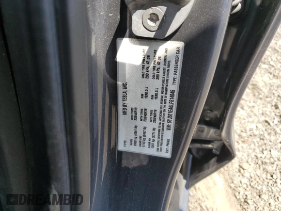 2020 Tesla Model 3 Standard Range Plus with VIN 5YJ3E1EA6LF614045, listed as a Copart auction lot 65222584 with 59,823 mi miles and Salvage Title. Bid and sale history available at DreamBid. Image 12.