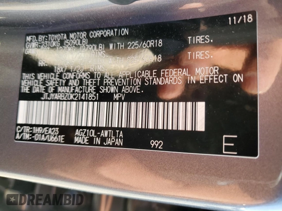 2019 Lexus NX 300 z VIN JTJYARBZ0K2141851, wystawiony jako Copart lot #52007765 z przebiegiem 121 995 mil mil oraz Szkoda całkowita • Salvage title. Historia ofert i sprzedaży dostępna na DreamBid. Obrazek 13.