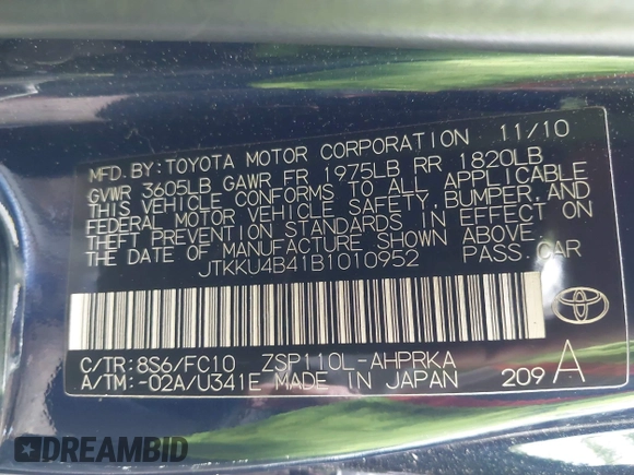 2011 Scion xD with VIN JTKKU4B41B1010952, listed as a IAAI auction lot 42238296 with 237,908 mi miles and . Bid and sale history available at DreamBid. Image 9.
