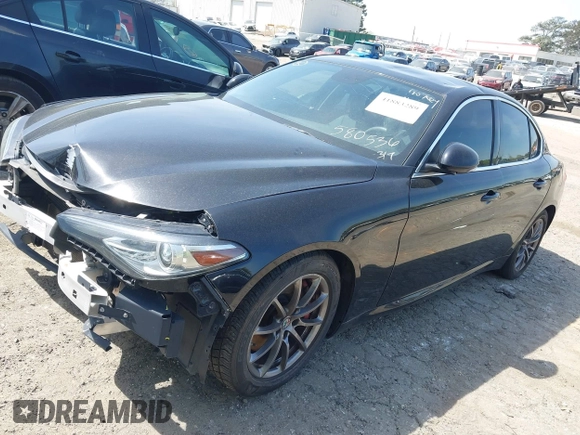 2018 Alfa Romeo Giulia with VIN ZARFAEBN7J7580536, listed as a IAAI auction lot 41883289 with 87,776 mi miles. Bid and sale history available at carsss.com. Image 2.