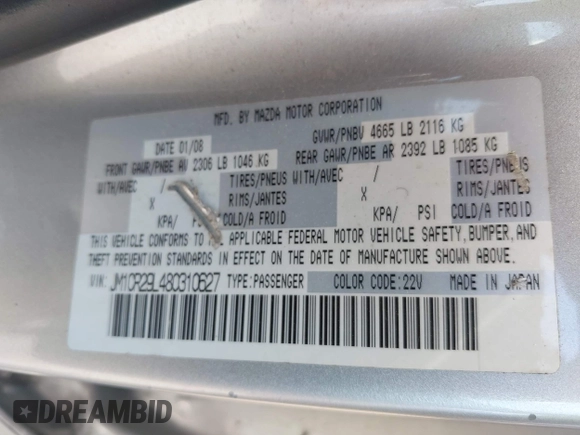 2008 Mazda 5 Grand Touring с VIN JM1CR29L480310627, выставлен на аукционе IAAI как лот 42065638 с пробегом 182 358 миль миль и . История ставок и продаж доступна на DreamBid. Изображение 9.