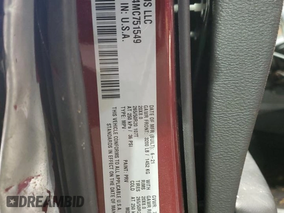 2021 Dodge Durango R/T z VIN 1C4SDJCT4MC751549, wystawiony jako Copart lot #42956635 z przebiegiem 24 283 mil mil oraz Szkoda całkowita • Salvage title. Historia ofert i sprzedaży dostępna na DreamBid. Obrazek 13.
