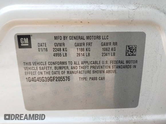 2016 Buick LaCrosse Sport Touring with VIN 1G4G45G39GF205576, listed as a IAAI auction lot 41972707 with 111,411 mi miles. Bid and sale history available at carsss.com. Image 9.