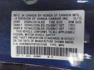 2015 Honda CR-V EX-L with VIN 2HKRM3H79FH515749, listed as a IAAI auction lot 41819931 with 100,334 mi miles. Bid and sale history available at carsss.com. Image 9.