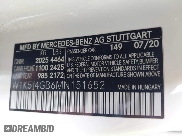 2021 Mercedes-Benz CLA 250 with VIN W1K5J4GB6MN151652, listed as a IAAI auction lot 41301347 with 84,677 mi miles and . Bid and sale history available at DreamBid. Image 9.