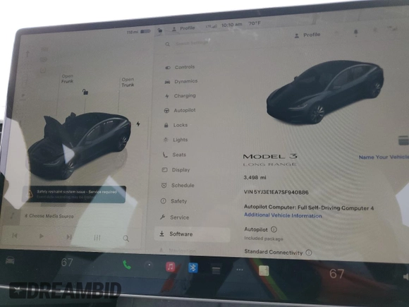 2025 Tesla Model 3 Long Range z VIN 5YJ3E1EA7SF940886, wystawiony jako Copart lot #62683815 z przebiegiem 3 498 mil mil oraz Szkoda całkowita • Salvage title. Historia ofert i sprzedaży dostępna na DreamBid. Obrazek 9.