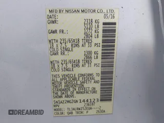 2016 Nissan Murano S with VIN 5N1AZ2MG2GN144123, listed as a IAAI auction lot 42041165 with 60,854 mi miles and . Bid and sale history available at carsss.com. Image 9.