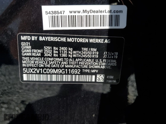2021 BMW X4 xDrive30i z VIN 5UX2V1C09M9G11692, wystawiony jako Copart lot #51512115 z przebiegiem 16 948 mil mil oraz Szkoda całkowita • Salvage title. Historia ofert i sprzedaży dostępna na DreamBid. Obrazek 14.