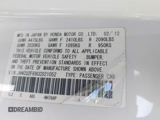 2012 Acura TSX Technology z VIN JH4CU2F69CC021052, wystawiony jako IAAI lot #42310714 z przebiegiem 125 320 mil mil oraz . Historia ofert i sprzedaży dostępna na DreamBid. Obrazek 9.