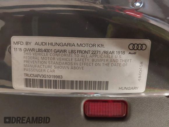 2016 Audi TT 2.0T z VIN TRUC5AFV3G1019983, wystawiony jako IAAI lot #41399268 z przebiegiem 143 801 mil mil oraz . Historia ofert i sprzedaży dostępna na DreamBid. Obrazek 9.