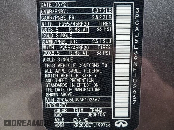 2022 Infiniti QX55 Sensory z VIN 3PCAJ5L39NF102667, wystawiony jako Copart lot #39256554 z przebiegiem 28 110 mil mil oraz . Historia ofert i sprzedaży dostępna na DreamBid. Obrazek 13.