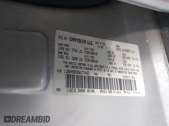 2008 Jeep Liberty Limited with VIN 1J8GN58K98W171463, listed as a IAAI auction lot 42117347 with 62,016 mi miles and . Bid and sale history available at carsss.com. Image 9.