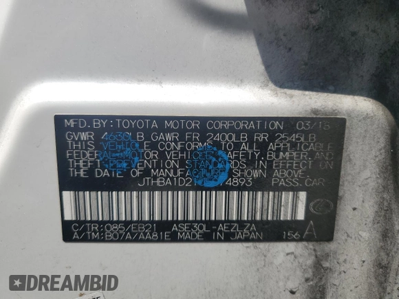 2018 Lexus IS 300 with VIN JTHBA1D21J5074893, listed as a Copart auction lot 55873525 with 79,450 mi miles and Salvage title. Bid and sale history available at DreamBid. Image 12.