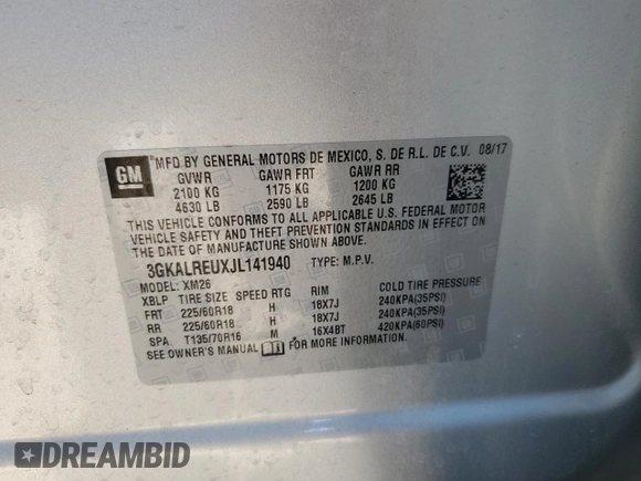 2018 GMC Terrain SLT Diesel with VIN 3GKALREUXJL141940, listed as a Copart auction lot 84225624 with 120,102 mi miles and Salvage Title. Bid and sale history available at DreamBid. Image 13.