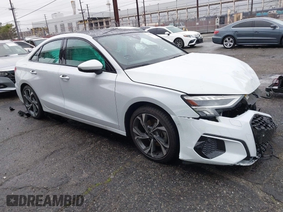 2023 Audi A3 Premium with VIN WAUAUDGY3PA048900, listed as a IAAI auction lot 41783283 with 14,585 mi miles. Bid and sale history available at carsss.com. Image 1.