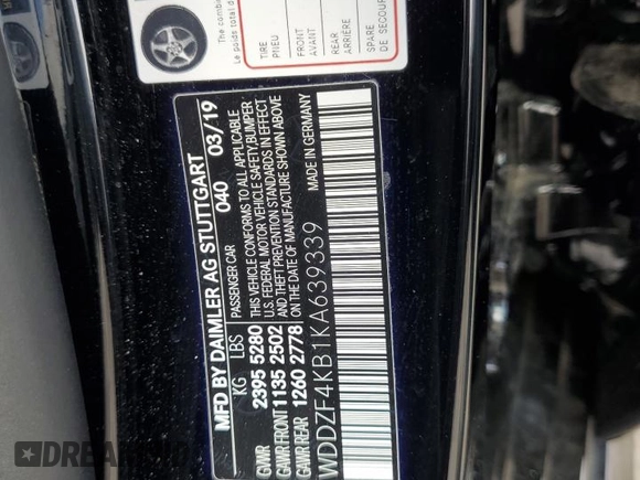 2019 Mercedes-Benz E 300 с VIN WDDZF4KB1KA639339, выставлен на аукционе Copart как лот 56724695 с пробегом 27 003 миль миль и Списание • Salvage title. История ставок и продаж доступна на DreamBid. Изображение 12.