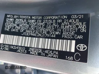 2021 Toyota Corolla LE with VIN JTDEPMAE2MJ179144, listed as a IAAI auction lot 41274664 with 50,051 mi miles and . Bid and sale history available at DreamBid. Image 9.