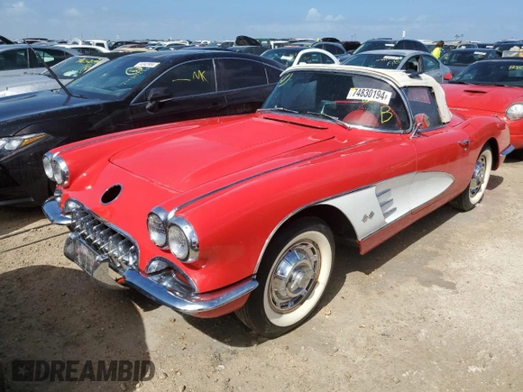 1958 Chevrolet Corvette с VIN J58S109066, выставлен на аукционе Copart как лот 74830194 с пробегом 35 914 миль миль и На запчасти • Non repairable. История ставок и продаж доступна на DreamBid. Изображение 1.