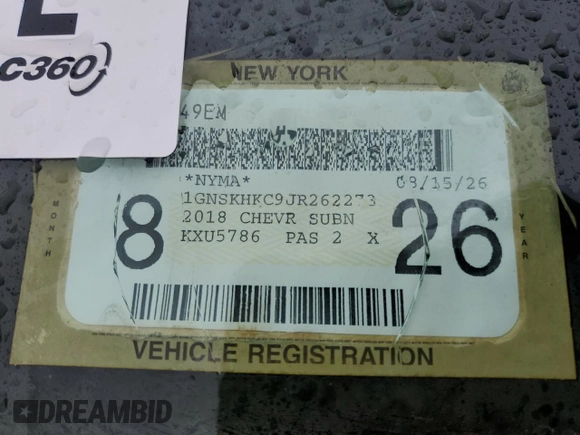 2018 Chevrolet Suburban LT z VIN 1GNSKHKC9JR262273, wystawiony jako Copart lot #51970175 z przebiegiem Nie podano mil oraz Szkoda całkowita • Salvage title. Historia ofert i sprzedaży dostępna na DreamBid. Obrazek 14.