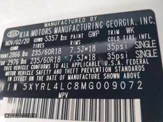2021 Kia Sorento S with VIN 5XYRL4LC8MG009072, listed as a IAAI auction lot 41414914 with 97,783 mi miles. Bid and sale history available at carsss.com. Image 9.