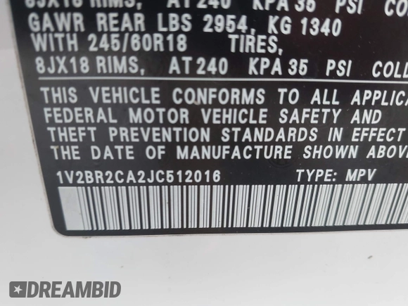 2018 Volkswagen Atlas Launch Edition with VIN 1V2BR2CA2JC512016, listed as a IAAI auction lot 42252569 with 130,628 mi miles and . Bid and sale history available at DreamBid. Image 9.