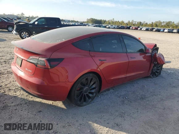 2023 Tesla Model 3 Performance with VIN 5YJ3E1EC7PF486616, listed as a Copart auction lot 82368074 with 32,724 mi miles and Salvage Title. Bid and sale history available at carsss.com. Image 3.