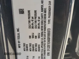 2025 Tesla Model 3 Long Range with VIN 5YJ3E1EA6SF895973, listed as a Copart auction lot 50271855 with Not Provided miles and Salvage Title. Bid and sale history available at DreamBid. Image 12.