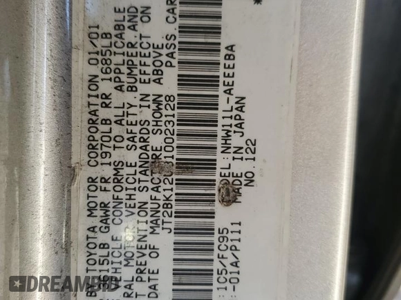 2001 Toyota Prius with VIN JT2BK12U310023128, listed as a Copart auction lot 86644764 with 167,458 mi miles and Salvage Title. Bid and sale history available at carsss.com. Image 12.
