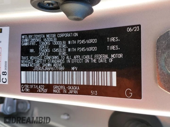 2023 Toyota 4Runner Limited z VIN JTEKU5JR6P6171989, wystawiony jako Copart lot #57337795 z przebiegiem 14 908 mil mil oraz Szkoda całkowita • Salvage title. Historia ofert i sprzedaży dostępna na DreamBid. Obrazek 13.