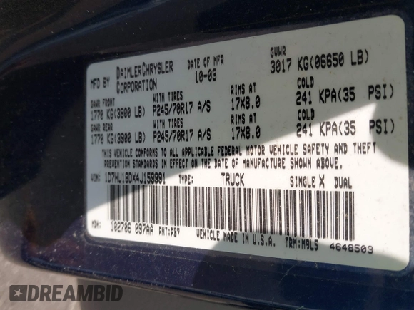 2004 Dodge 1500 SLT with VIN 1D7HU18DX4J159991, listed as a IAAI auction lot 41865428 with 178,090 mi miles. Bid and sale history available at carsss.com. Image 9.