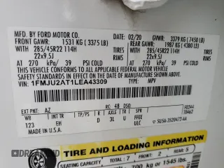 2020 Ford Expedition Limited with VIN 1FMJU2AT1LEA43309, listed as a Copart auction lot 51174195 with 57,550 mi miles and Salvage title. Bid and sale history available at DreamBid. Image 15.