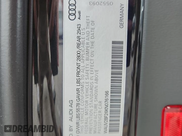 2019 Audi A7 Prestige with VIN WAUV2BF26KN076166, listed as a Copart auction lot 56740575 with 55,438 mi miles and Salvage title. Bid and sale history available at DreamBid. Image 12.