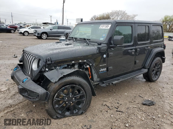 2023 Jeep Wrangler Sahara z VIN 1C4JJXP62PW514489, wystawiony jako Copart lot #51811585 z przebiegiem 39 174 mil mil oraz Szkoda całkowita • Salvage title. Historia ofert i sprzedaży dostępna na DreamBid. Obrazek 1.