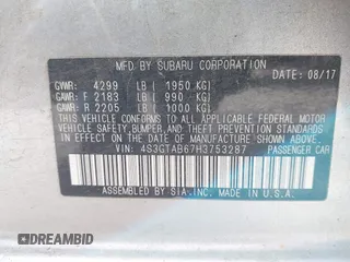 2017 Subaru Impreza Premium with VIN 4S3GTAB67H3753287, listed as a IAAI auction lot 42075877 with 55,247 mi miles. Bid and sale history available at carsss.com. Image 9.