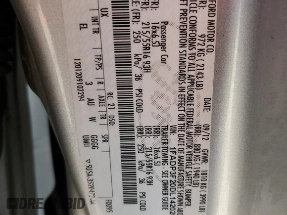 2013 Ford Focus SE with VIN 1FADP3F20DL142026, listed as a Copart auction lot 61855025 with 148,851 mi miles and Salvage title. Bid and sale history available at DreamBid. Image 12.