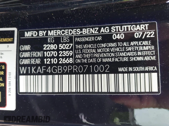 2023 Mercedes-Benz C 300 с VIN W1KAF4GB9PR071002, выставлен на аукционе IAAI как лот 42157912 с пробегом Не указан миль и . История ставок и продаж доступна на DreamBid. Изображение 9.
