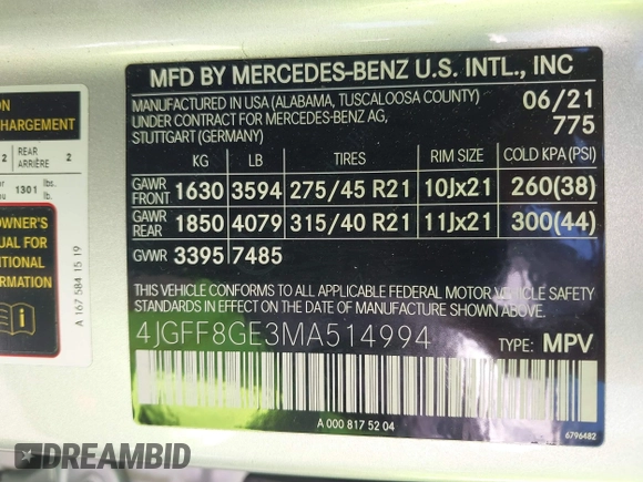 2021 Mercedes-Benz GLS 580 с VIN 4JGFF8GE3MA514994, выставлен на аукционе IAAI как лот 42403554 с пробегом 44 929 миль миль и . История ставок и продаж доступна на DreamBid. Изображение 9.
