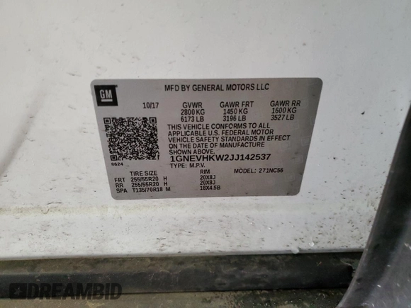 2018 Chevrolet Traverse LT Leather with VIN 1GNEVHKW2JJ142537, listed as a Copart auction lot 82376544 with 113,969 mi miles and Salvage Title. Bid and sale history available at carsss.com. Image 13.
