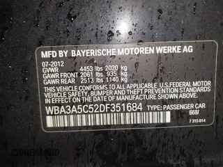 2013 BMW 3 Series 328i with VIN WBA3A5C52DF351684, listed as a IAAI auction lot 41253909 with 177,368 mi miles. Bid and sale history available at carsss.com. Image 9.