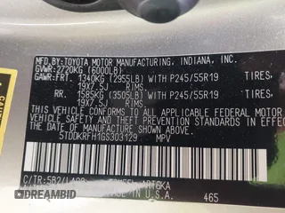 2016 Toyota Highlander Limited with VIN 5TDDKRFH1GS303129, listed as a IAAI auction lot 42112630 with 144,049 mi miles and . Bid and sale history available at DreamBid. Image 9.