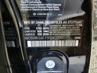 2005 Mercedes-Benz SLK 230/320 z VIN WDBWK56F75F043590, wystawiony jako Copart lot #56225515 z przebiegiem 92 473 mil mil oraz Szkoda całkowita • Salvage title. Historia ofert i sprzedaży dostępna na DreamBid. Obrazek 12.