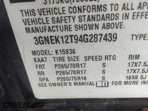 2004 Chevrolet Avalanche z VIN 3GNEK12T94G287439, wystawiony jako IAAI lot #41287388 z przebiegiem 160 689 mil mil oraz . Historia ofert i sprzedaży dostępna na DreamBid. Obrazek 9.