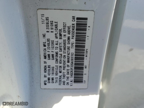 2016 Honda Accord Sedan LX with VIN 1HGCR2F32GA069763, listed as a Copart auction lot 49908065 with 112,121 mi miles and Salvage Title. Bid and sale history available at carsss.com. Image 14.