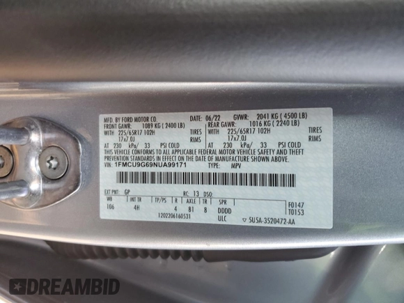 2022 Ford Escape SE with VIN 1FMCU9G69NUA99171, listed as a Copart auction lot 42645115 with 15,723 mi miles and Salvage Title. Bid and sale history available at DreamBid. Image 13.