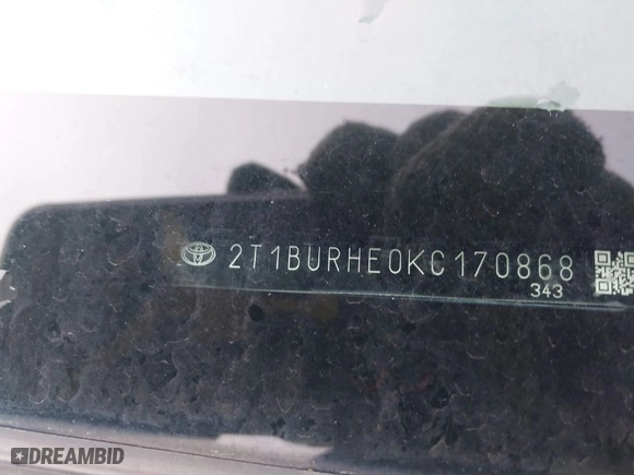 2019 Toyota Corolla L with VIN 2T1BURHE0KC170868, listed as a IAAI auction lot 41677394 with 32,710 mi miles. Bid and sale history available at carsss.com. Image 9.
